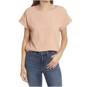 Madewell Seersucker Button Shoulder Top In Antique Coral Casual Women's Size S